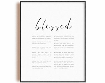 Matthew 5:3-12 beatitudes scripture wall art, bible verse quote poster printable, modern Christian poster