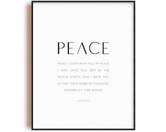 João 14:27 arte do versículo da Bíblia pôster cristão, impressão de arte de parede das escrituras, decoração cristã moderna, paz que deixo com você KJV