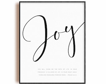 Psalm 16:11 bible verse quote print, scripture poster wall art, modern Christian artwork, In your presence is fullness of joy