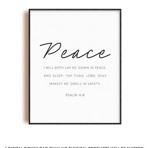 Psalm 4:8 KJV I will both lay me down in peace minimalist scripture wall art bible verse quote print printable
