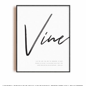 John 15:5 scripture wall art Christian wall art, bible verse poster, minimalist wall decor, I am the vine bible quote printable wall art