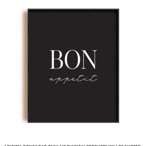 Poster con citazioni d’arte da parete per cucina stampabile Bon appetit, stampa per sala da pranzo, arredamento da parete moderno con stampa in bianco e nero, regalo di inaugurazione della casa