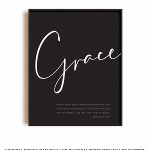 By grace bible verse poster, Christian wall art, scripture print artwork, Ephesians 2:8-9 printable