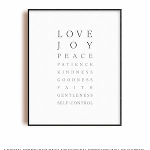 Fruits of the Spirit bible verse poster artwork, Christian wall art, modern scripture print, Galatians 5:22-23