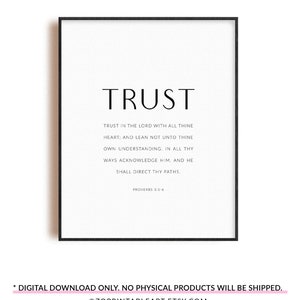 Proverbs 3:5-6  bible verse artwork Christian scripture poster, modern Christian wall art decor print, Trust in the Lord KJV