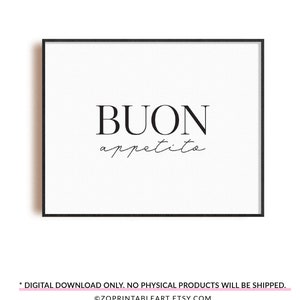 Buon Appetito kitchen wall art printable, modern minimalist poster, Italian Bon appetit quote print, cafe & dinning wall art
