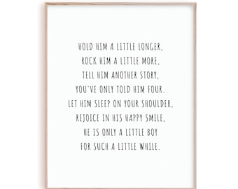 Hold Him A Little Longer Baby Boy Above Crib Sign Decor, Poem Room Wall Art Decor, Nursery And Children Playroom Printable Wall Art