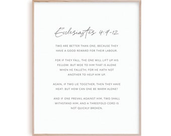 Two Are Better Than One Ecclesiastes 4:9-12 Christian Wedding wall art, Wedding Bible Verse Sign Print, Minimalist Scripture printable