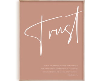 Proverbs 3:5-6 Trust in the Lord, modern bible verse terracotta wall art, Christian scripture, modern boho home decor artworks