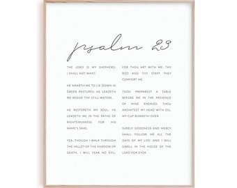 Psalm 23 Bibel Vers Wandkunst, Christliche Poster Wandkunst, Minimale christliche Schrift druckbar, Der Herr ist mein Hirte, ich werde nicht wollen.
