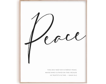 Isaiah 26:3 Peace Bible Verse Quote Wall Art, Christian Poster Scripture Printable, Thou wilt keep him in perfect peace