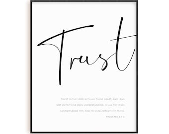 Proverbs 3:5-6 Bible Verse Wall Art Print, Christian scripture poster, printable hallway wall art, Trust in the Lord