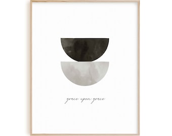 Grace upon grace Christian wall art, bible scripture printable artwork, John 1:16 minimalist Christian art print mid-century modern print