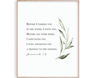 Jeremiah 1:5 Nursery Bible Verse Wall Art, Christian Poster, Botanical Scripture Sign Printable Gift Before I Formed You Digital Download