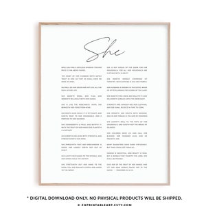 Proverbs 31:10-31 Bible Verse Wall Art, Modern Christian Scripture poster print, mothers day gift Printable Wall Art 16x20 8x10 A1 18x24