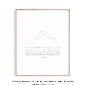 Isaiah 41:10 Modern Christian Artwork, Bible Verse Poster Wall Art, Minimal Scripture Line Art Poster  Printable Wall Decor, Fear thou not