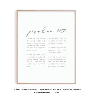 Psalm 127 bible verse wall art, Christian scripture printable poster, bible verse print, Unless the Lord builds the house