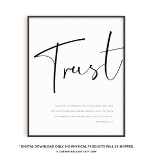 Proverbs 3:5-6 Bible Verse Wall Art Print, Christian scripture poster, printable hallway wall art, Trust in the Lord