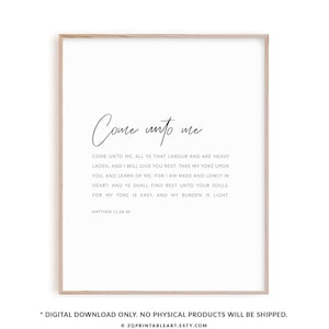 Matthew 11:28-30 bible verse wall art, Christian scripture poster, I will give you rest printable wall art