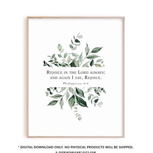 Philippians 4:4 Rejoice Bible Verse Wall Art Printable, Bible Verse Poster, Christian Poster, Scripture Printable