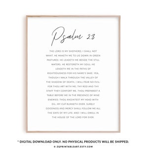 Psalm 23 Bible Verse Poster, Printable Christian Wall Art Scripture Print, Modern Christian Print, The Lord is my shepherd I shall not want.