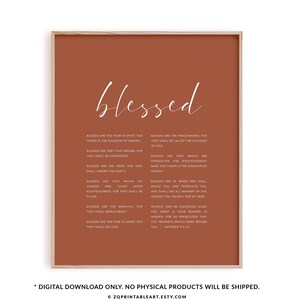 Matthew 5:3-12 Beatitudes bible verse printable wall art, modern Christian scripture terracotta poster, boho wall decor gift