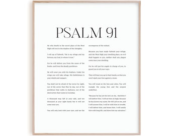 Salmo 91 imprimir arte de la pared del versículo bíblico, cartel de las Escrituras cristianas, decoración moderna del hogar cristiano imprimible, Dios en quien confío