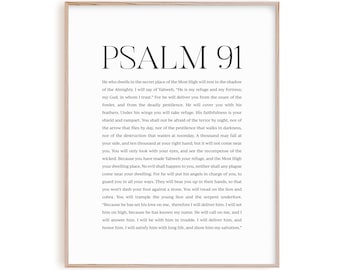 Psalm 91 bible verse wall art, Christian scripture poster print, modern Christian home decor,  He who dwells in secret place
