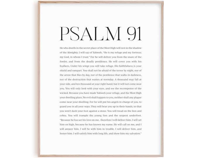 Psalm 91 Bible Verse Poster Artwork, Christian Scripture Wall Art Print ...