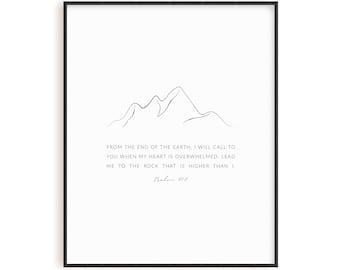 Psalm 61:2 bible verse wall art, Christian artwork, scripture poster, modern Christian home decor print