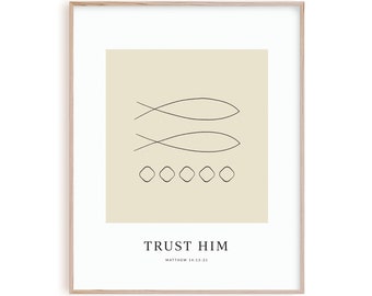 5 Loaves 2 Fish Christian Art Print: Bible Verse Poster (Digital Download)