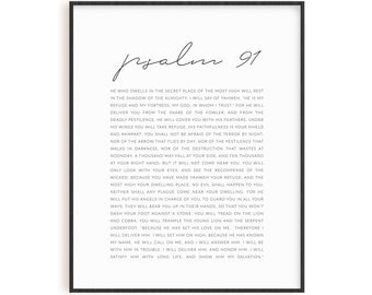 Psalm 91 bible verse wall art printable, Christian scripture artwork poster, Christian home decor,  He who dwells in secret place