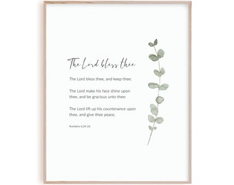 Numbers 6:24-26 The Lord bless thee bible verse wall art, Christian print scripture poster, digital floral wall art print