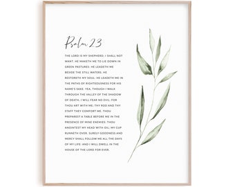 Psalm 23 bible verse wall art, Christian scripture printable poster botanical digital print, The Lord is my shepherd I shall not want