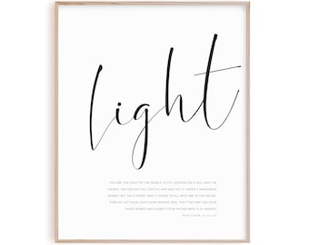 Matthew 5:14-16 Light of the world, bible verse wall art, modern Christian poster, scripture print digital download printable