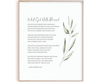 Annie Johnson Flint Christian Poetry Wall Art Poster, Modern Inspirational Christian Art Print, What God Hath Promised