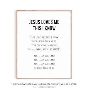 Jesus Loves Me This I Know, Christian Nursery Wall Art Printable, Christian Hymn Sign, Hymn Lullaby Lyrics Baby Shower Gift