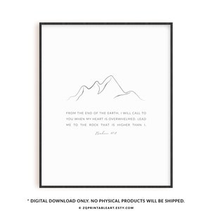 Psalm 61:2 bible verse wall art, Christian artwork, scripture poster, modern Christian home decor print