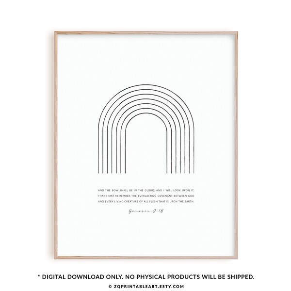 Genesis 9:16 bible verse wall art, modern Christian artwork, scripture poster, Christian home decor minimalist print