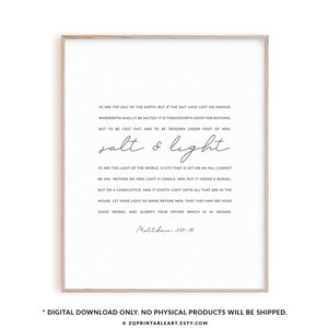 Matthew 5:13-16 Bible Verse Wall Art , Modern Christian poster, Minimalist Scripture Wall Art Salt and Light Print