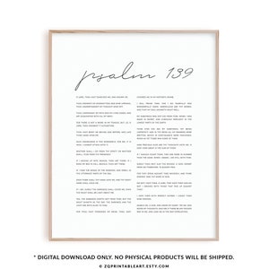 Psalm 139 bible verse wall art, Christian scripture printable print, King James bible poster, modern Christian home decor