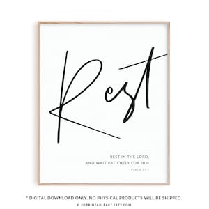 Psalm 37:7 Rest in the Lord Bible Verse Wall Art Print, Christian poster, Scripture print, printable hallway wall art