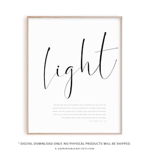 Matthew 5:14-16 Light of the world, bible verse wall art, modern Christian poster, scripture print digital download printable