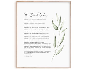 The Beatitudes Matthew 5:3-12 bible verse wall art,  Christian scripture printable poster, modern Christian artwork