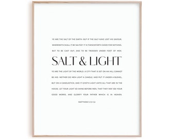 Matthew 5:13-16 Salt and Light Bible Verse Wall Art Print, Modern Christian Poster, Minimalist Scripture Printable Wall Art