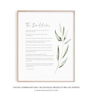 The Beatitudes Matthew 5:3-12 bible verse wall art,  Christian scripture printable poster, modern Christian artwork