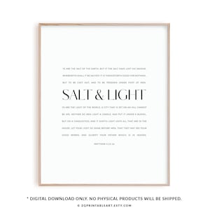 Matthew 5:13-16 Salt and Light Bible Verse Wall Art Print, Modern Christian Poster, Minimalist Scripture Printable Wall Art