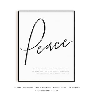 John 14:27 Peace I leave with you, modern Christian wall art, bible verse print, Christian home decor printable scripture poster