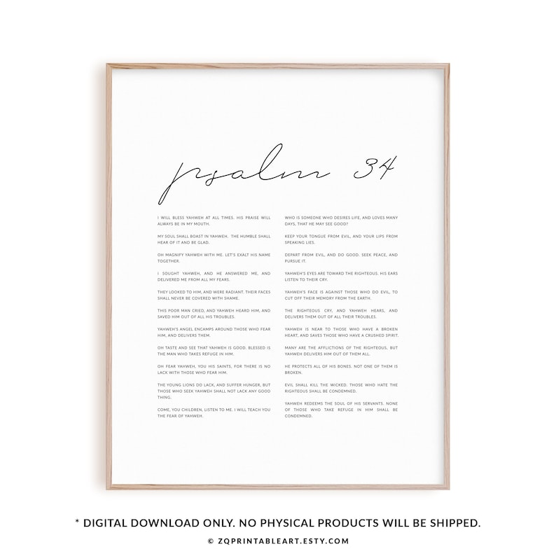 Psalm 34 Bible Verse Wall Art Christian Scripture Poster - Etsy