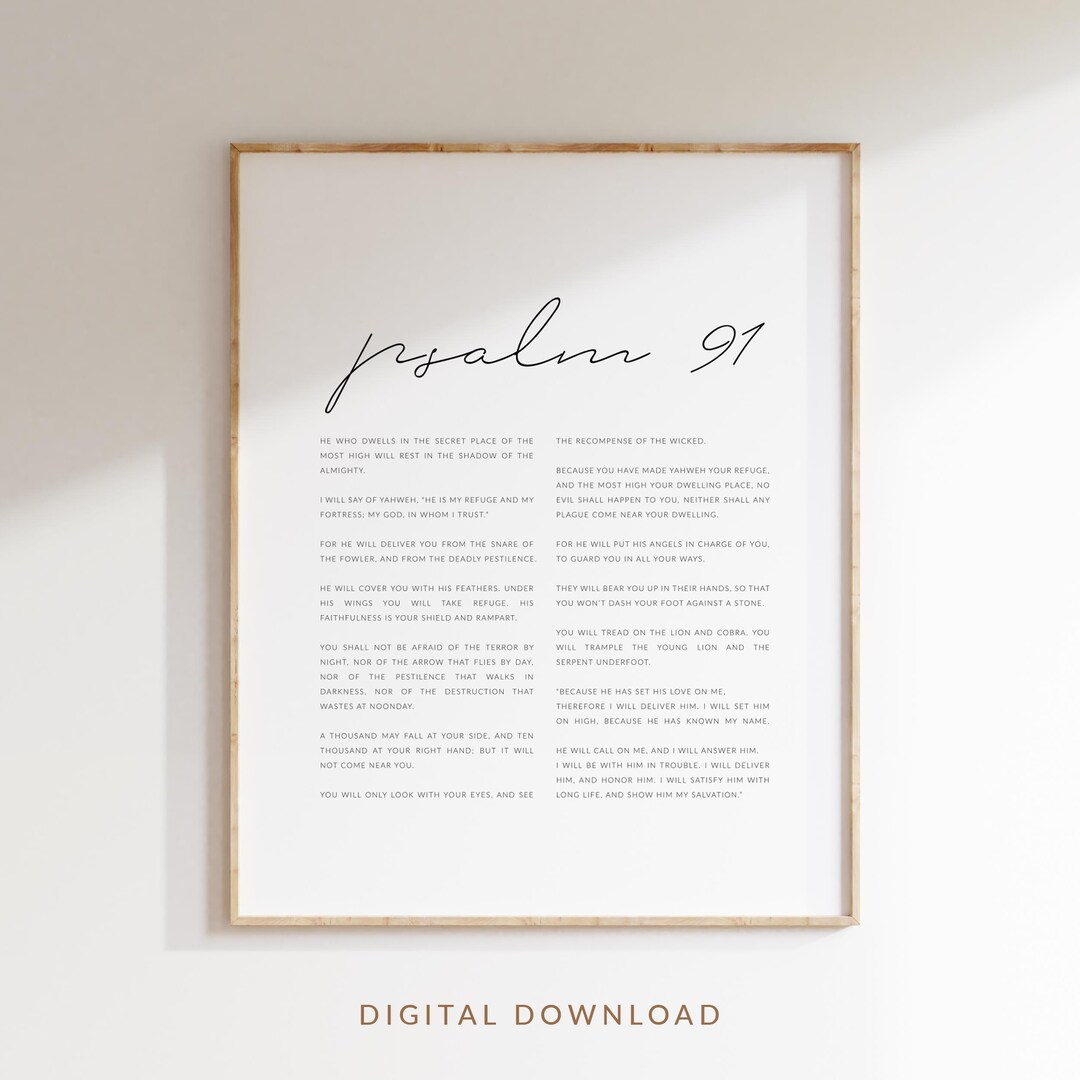 Psalm 91 Bible Verse Poster Artwork, Christian Scripture Wall Art Print ...